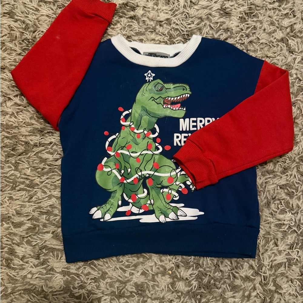 Kids Festive Dinosaur Sweatshirt - Red & Blue